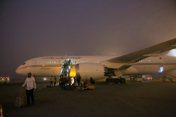 Exiting Royal Air Maroc Flight 200.  Photo by Heidi Roland